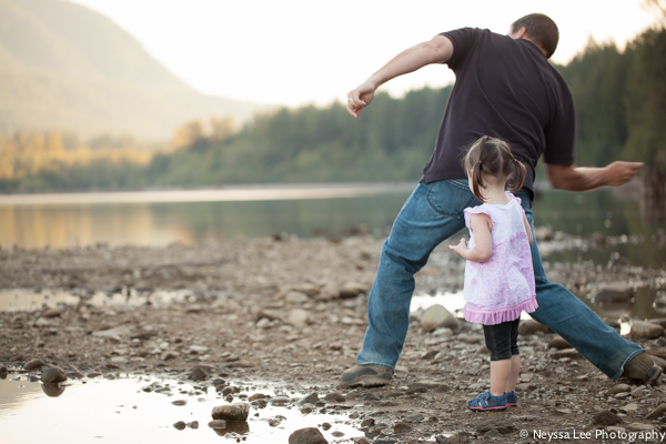 Photos of big sister to be, father and daughter, throwing rocks