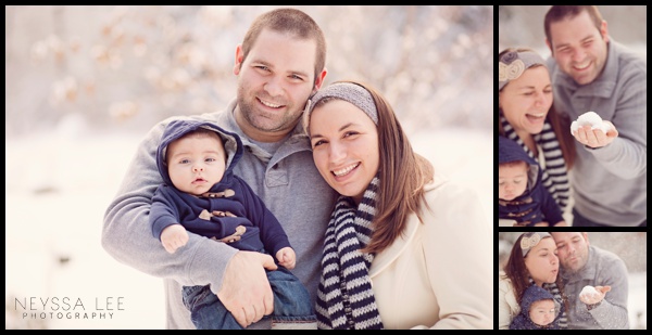 3 month photos in the snow, baby boy, family photos in snow