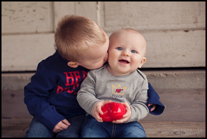 Photos of Little Valentines, Valentines Mini Session, Baby Boy, Toddler Boy, Sweet Sibling Photo, Sibling kissing photo