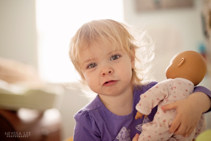 capture the sounds of childhood, toddler girl and her baby, photo tips
