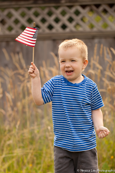 happy 4th of July, boy with flag
