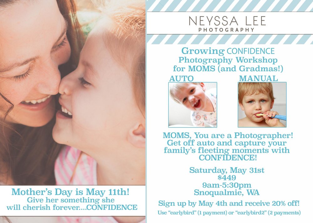 Gift for mom, Mother's Day Gift She will Cherish, Snoqualmie Photography Workshop