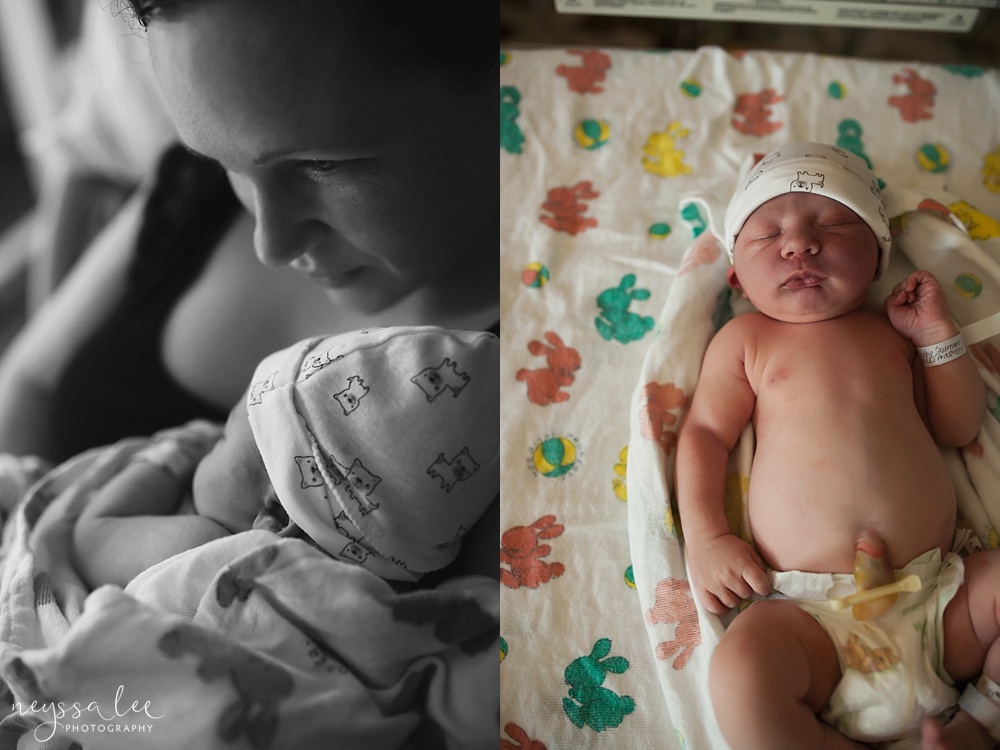 Meeting baby brother, first hours newborn session, fresh 48, in hospital newborn photos
