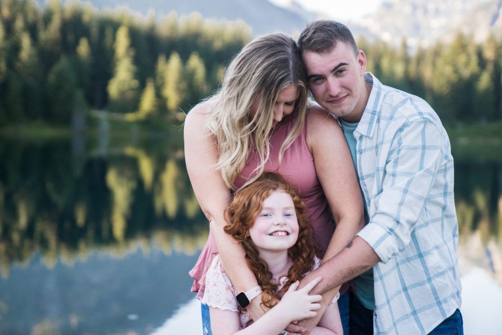 Gold Creek Pond for summer family photography of mother and two children