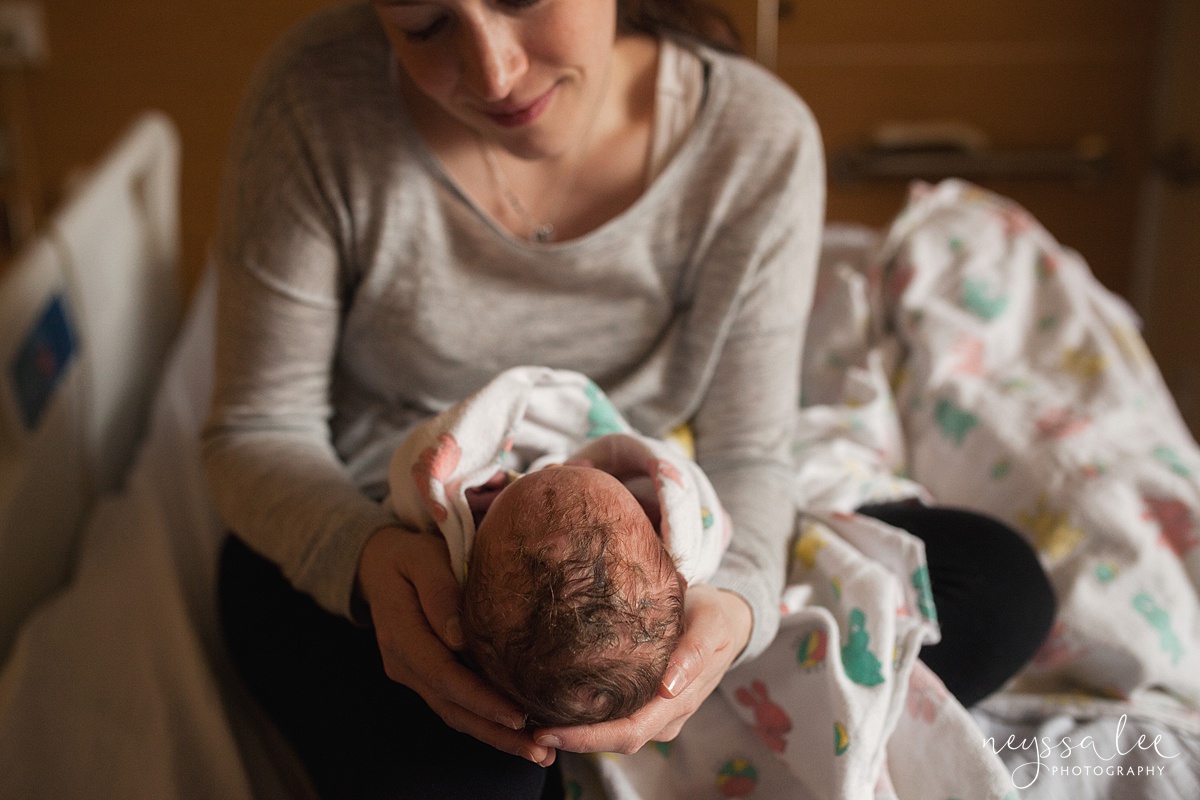 Issaquah Fresh 48 newborn photographer baby girl snuggles with mom