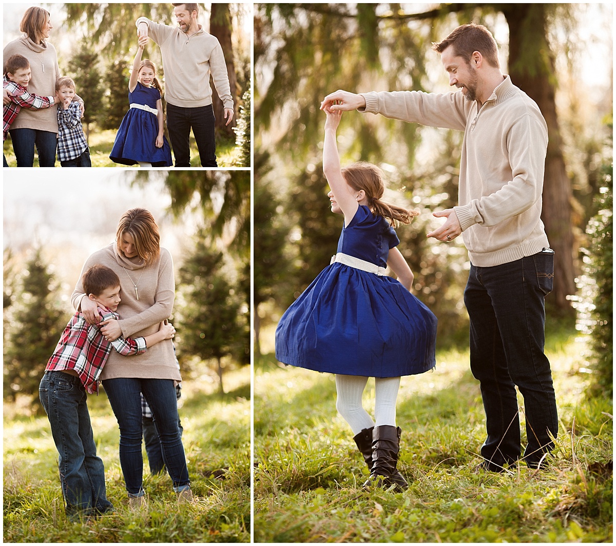 Family Photos at a Christmas Tree farm, Neyssa Lee Photography, Snoqualmie Photographer, Seattle Family Photography, dancing with dad, Carnation Tree Farm
