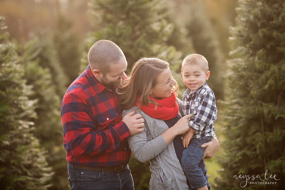 Family Photos at a Christmas Tree farm, family of four, Neyssa Lee Photography, Snoqualmie Photographer, Seattle Family Photography, family with toddler boy