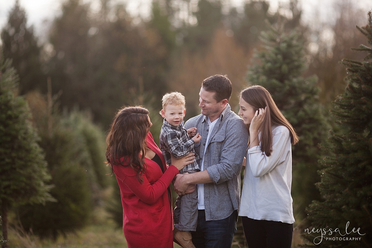 Family Photos at a Christmas Tree farm, family of four, Neyssa Lee Photography, Snoqualmie Photographer, Seattle Family Photography, family love on boy