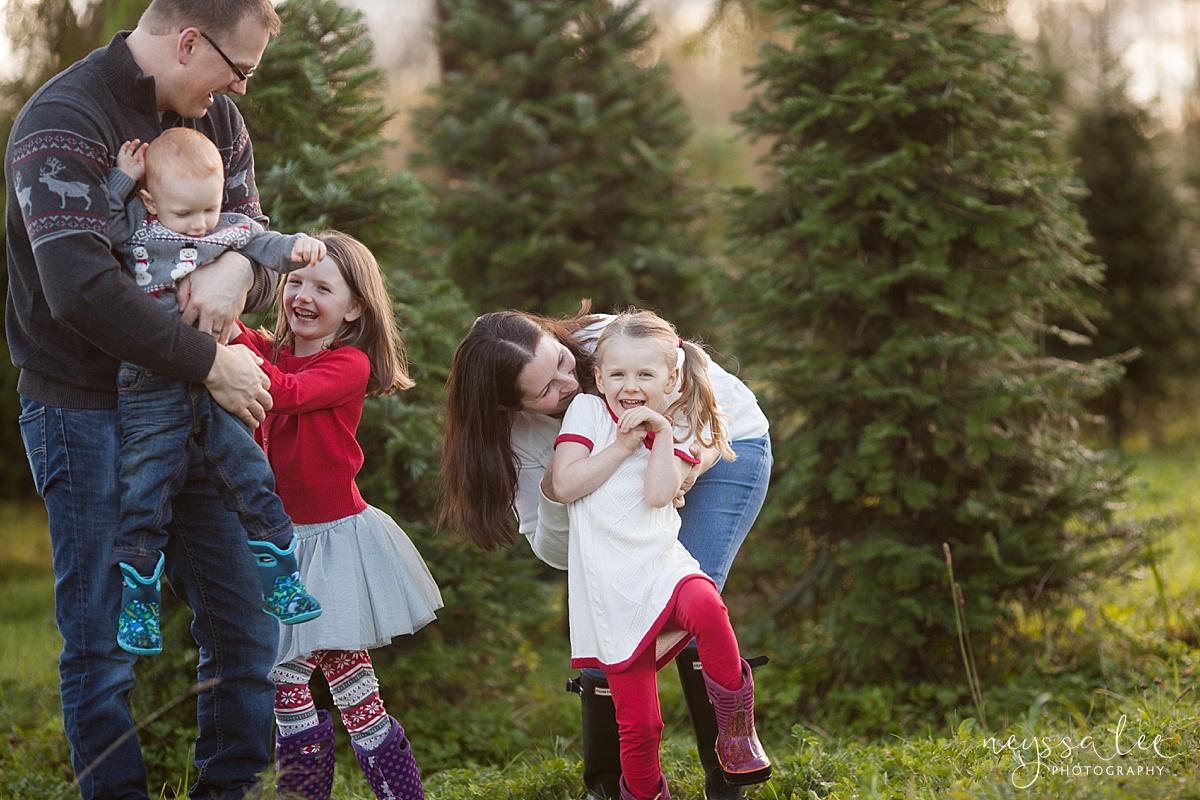 Family Photos at a Christmas Tree farm, Neyssa Lee Photography, Snoqualmie Photographer, Seattle Family Photography, playful family