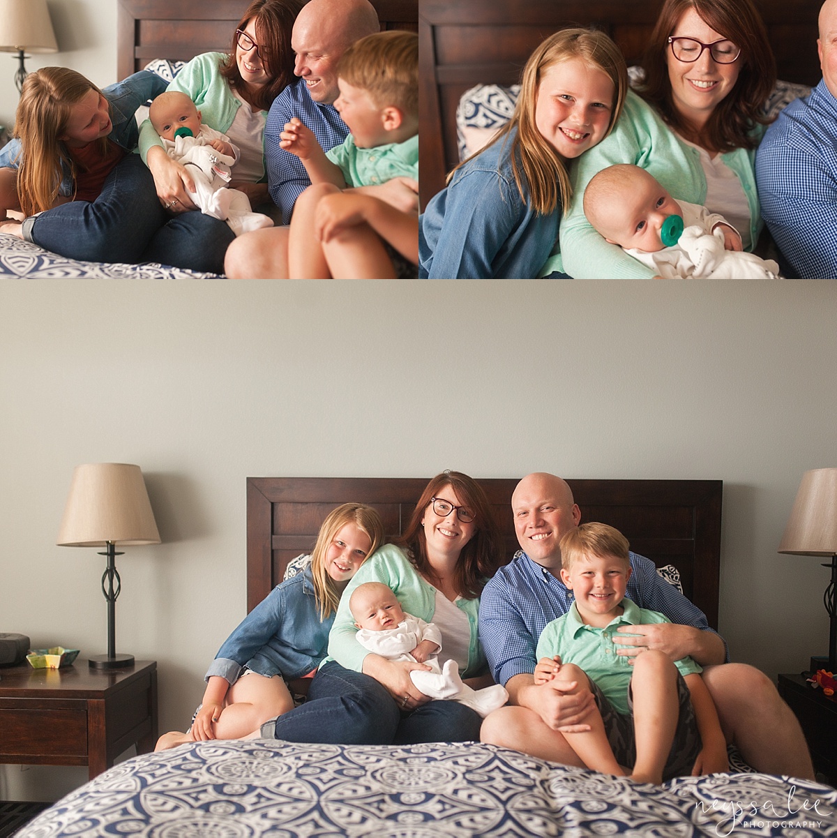  family of 5 loves on newborn baby 