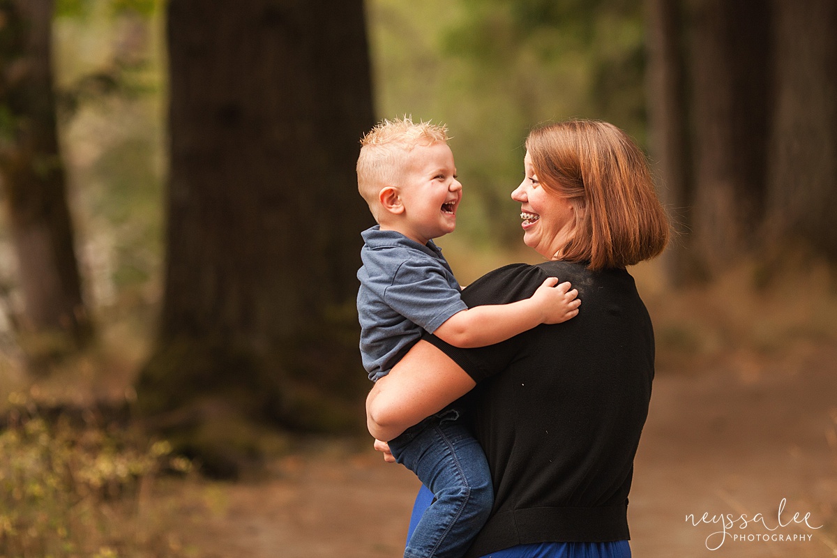 Snoqualmie family photographer, Neyssa Lee Photography, toddler only wants to play during photos, mom twirling boy