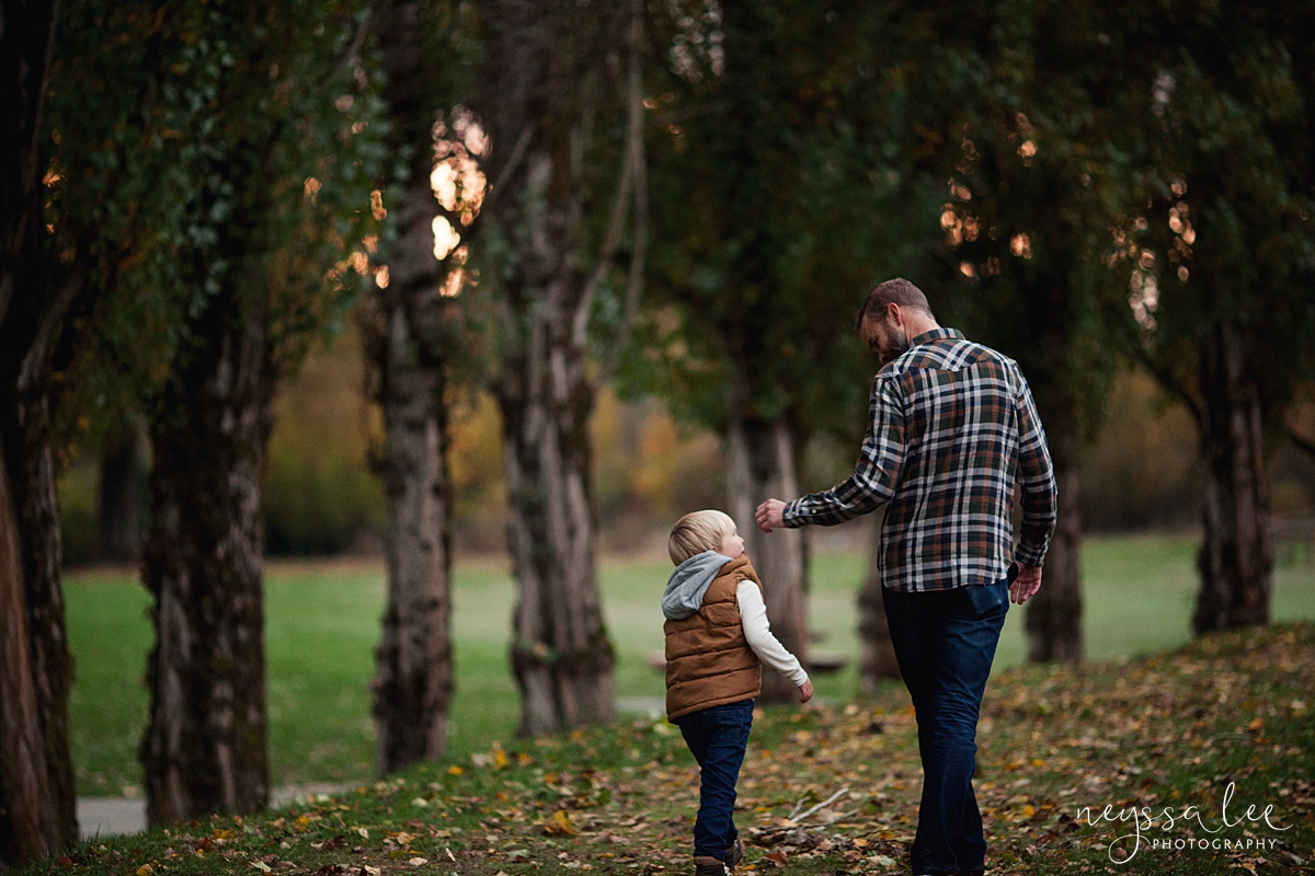Neyssa Lee Photography, Snoqualmie Family Photographer, Fall Family Photos, Father and Son Walking together