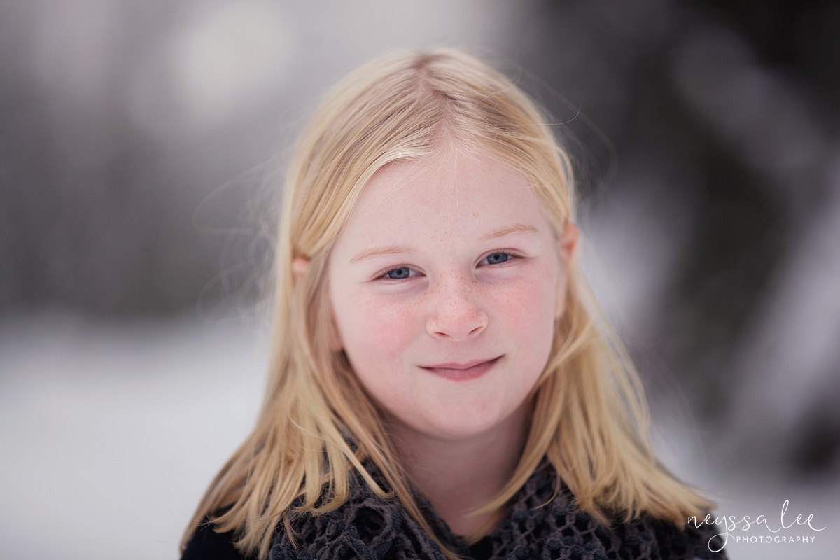 Neyssa Lee Photography, Snoqualmie Family Photographer, Family photos in the snow, classic girl portrait in the snow