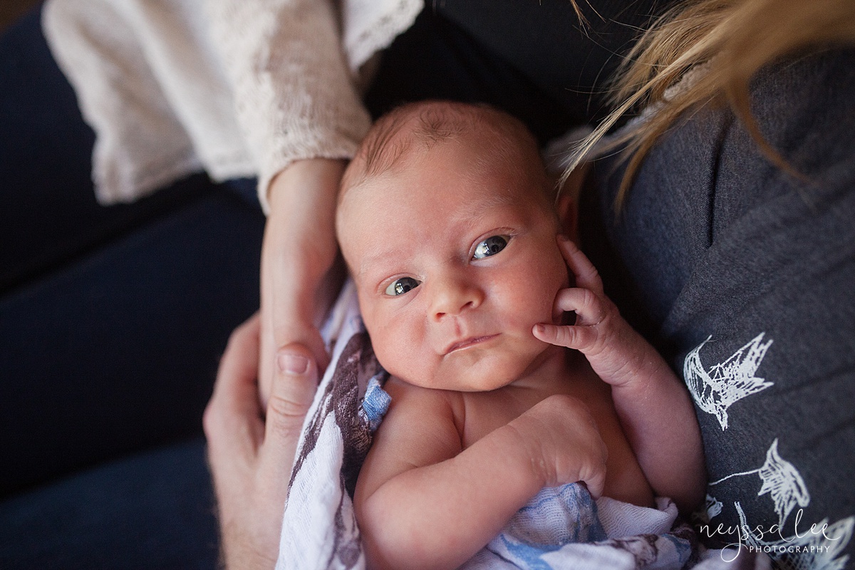 Snoqualmie Newborn Photographer, Neyssa Lee Photography, Newborn baby boy, wide awake newborn photo