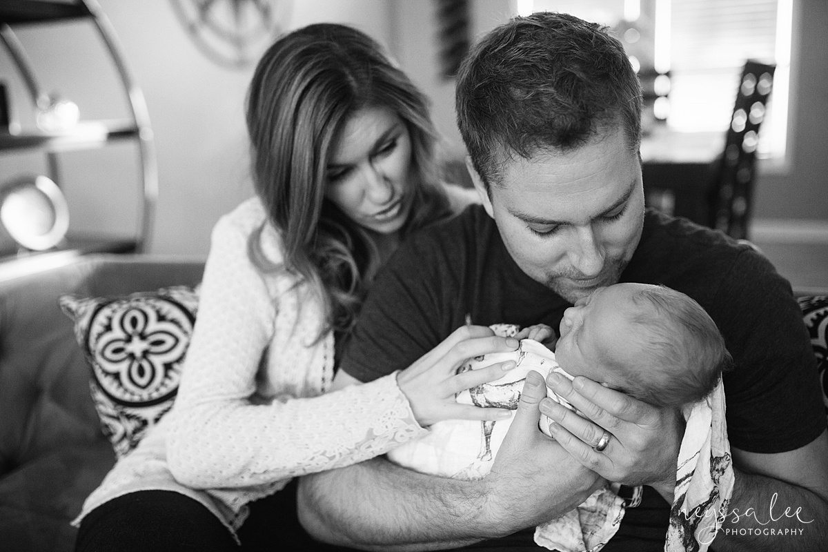 Snoqualmie Newborn Photographer, Neyssa Lee Photography, Newborn baby kisses from daddy