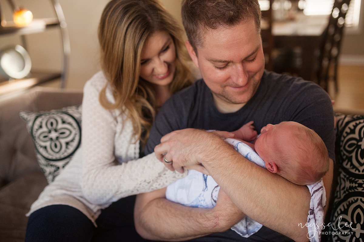 Snoqualmie Newborn Photographer, Neyssa Lee Photography, Newborn boy, Parents gazing at baby