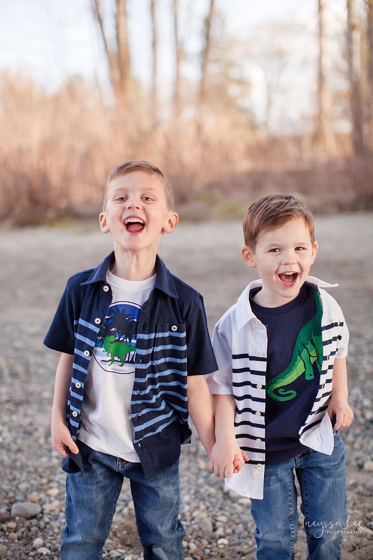 Family Photos by the River at Sunset, Neyssa Lee Photography, Snoqualmie Family Photography, Brothers laughing together