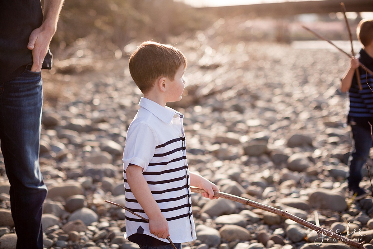 Family Photos by the River at Sunset, Neyssa Lee Photography, Snoqualmie Family Photography, Young boy in beautiful sunlight