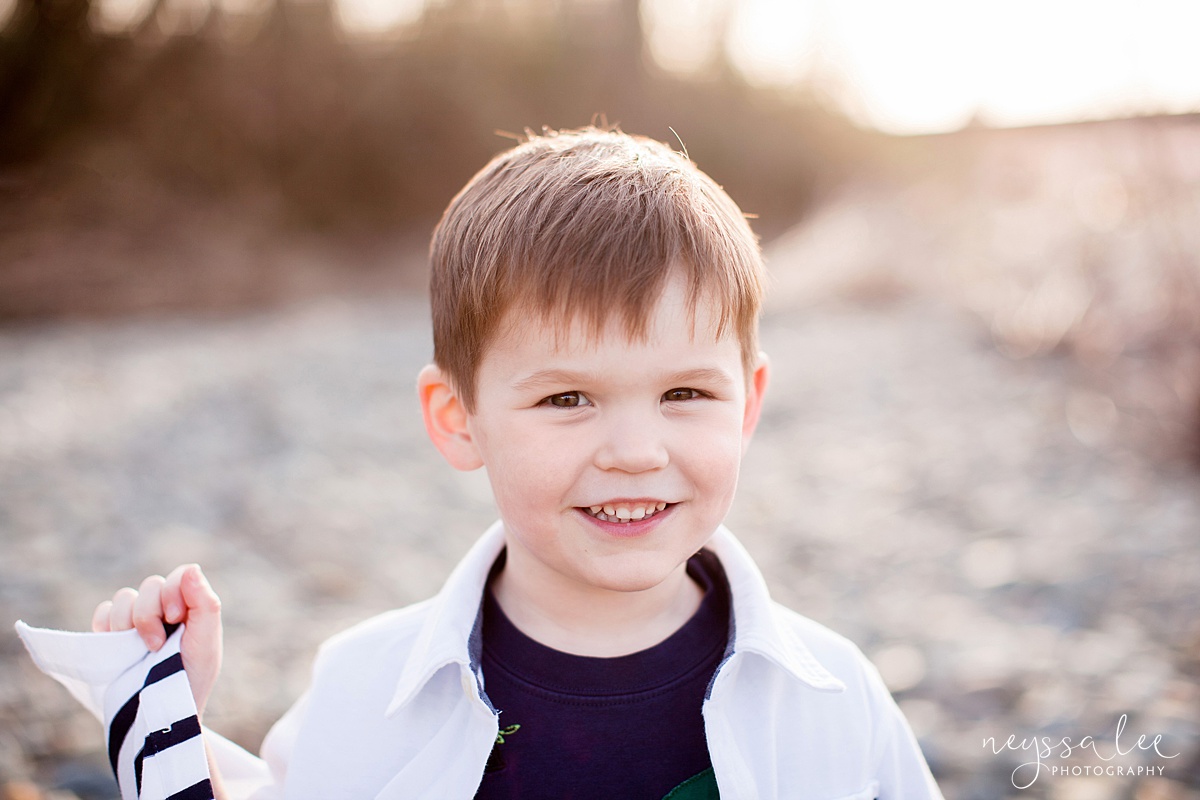 Family Photos by the River at Sunset, Neyssa Lee Photography, Snoqualmie Family Photography, Portrait of boy with dimples