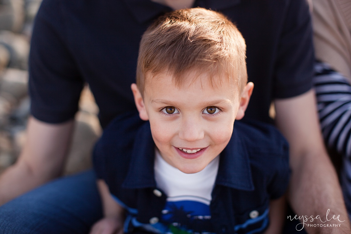 Family Photos by the River at Sunset, Neyssa Lee Photography, Snoqualmie Family Photography, Family of Four, Child looking up