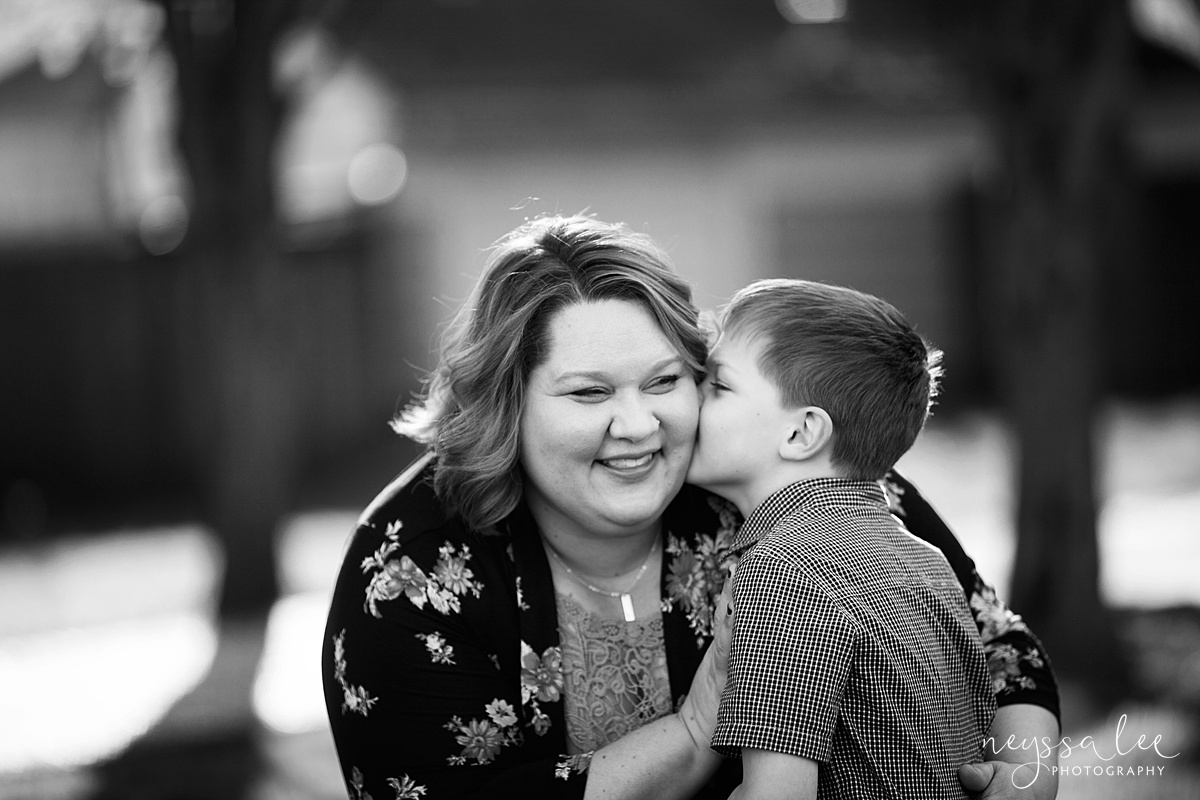 Photos for a 10 year anniversary, Snoqualmie Family Photography, Neyssa Lee Photography, Snoqualmie Train Station, Boy kisses mom