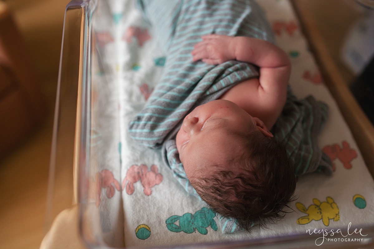 unsure of fresh 48 photos, issaquah fresh 48 photographer, Neyssa Lee Photography, Newborn in bassinet swaddled