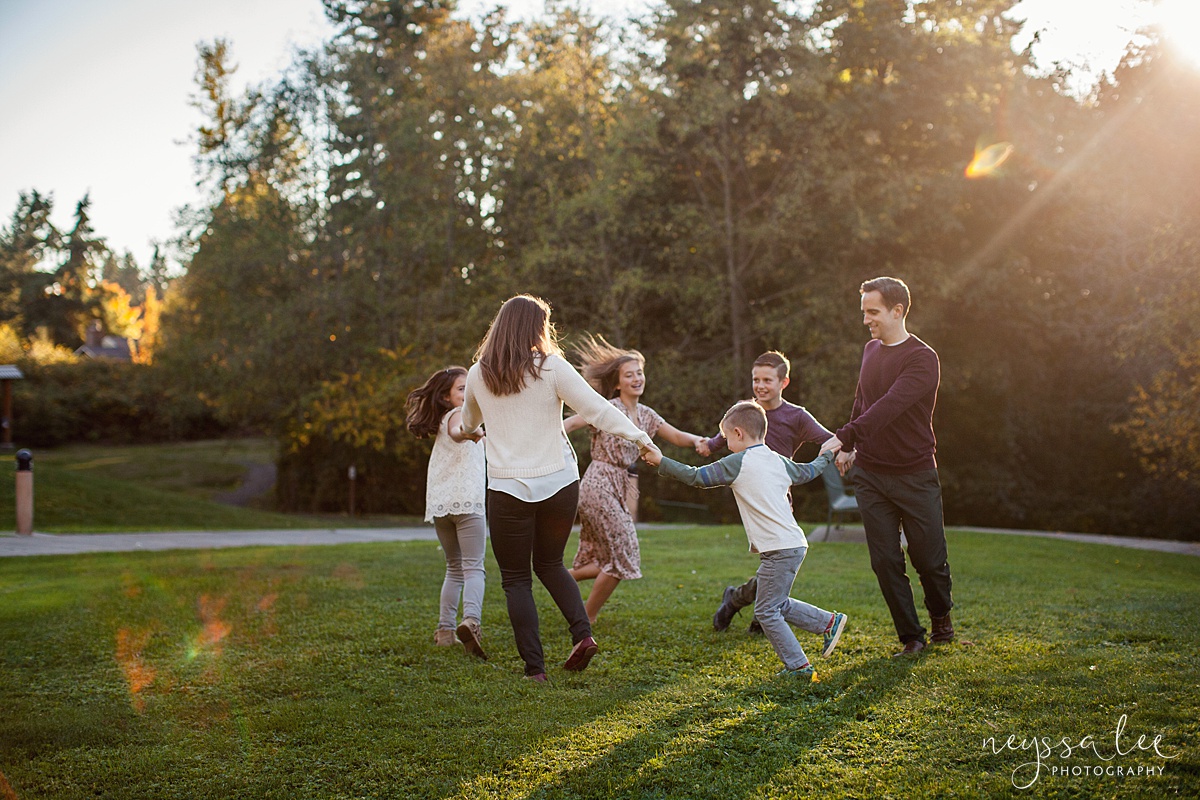 Special Place for Family Photos, Seattle Family Photographer, Family of 6 plays games