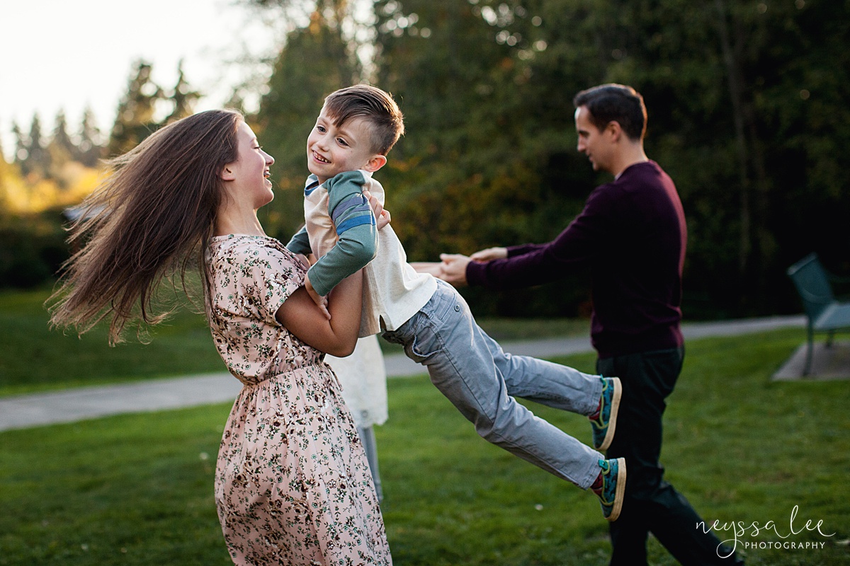 Special Place for Family Photos, Seattle Family Photographer, Family of 6, Sister twirls her brother