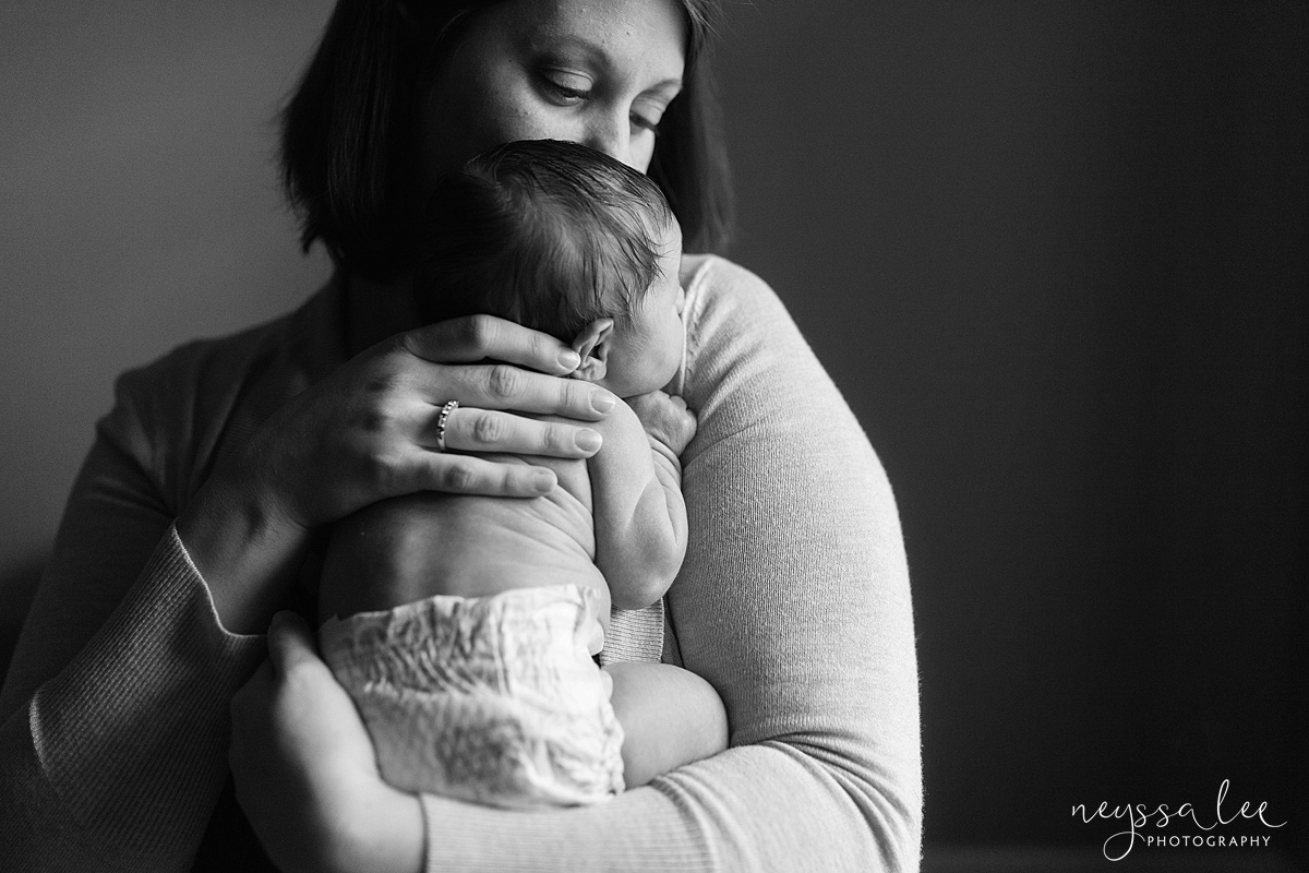 Neyssa Lee Photography, Awake newborn baby boy, lifestyle newborn photography, Seattle newborn photographer, sweet mother son photo