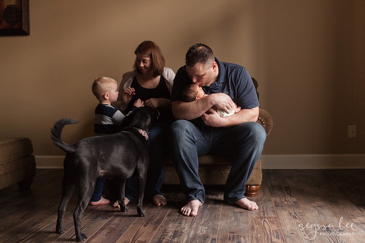 Neyssa Lee Photography, Awake newborn baby boy, lifestyle newborn photography, Seattle newborn photographer, family with dog
