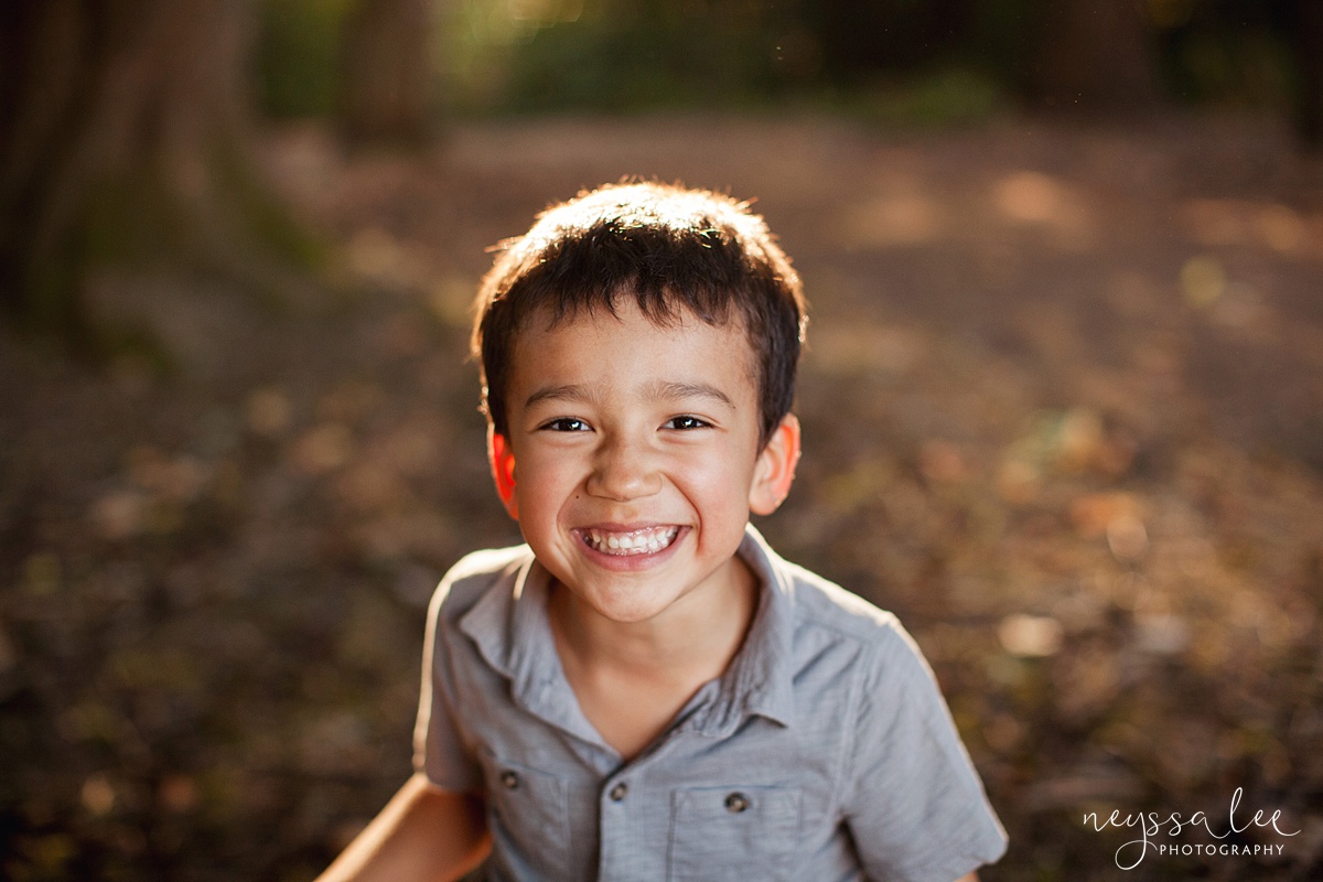 Neyssa Lee Photography, Seattle Family Photography, Family photos in the woods, family photos by the water, portrait of a boy in beautiful light