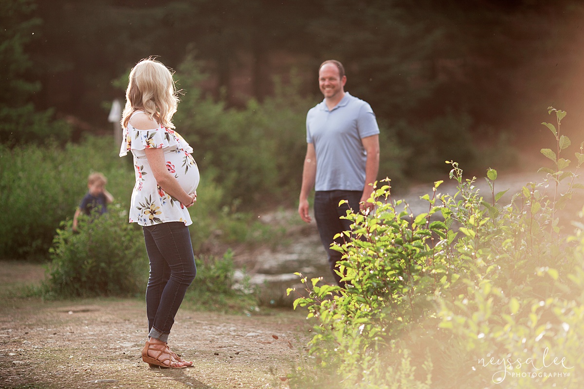 Maternity Photos in the Mountains, Gold Creek Pond, Neyssa Lee Photography, Snoqualmie Family Photographer, Husband and wife sweet moment
