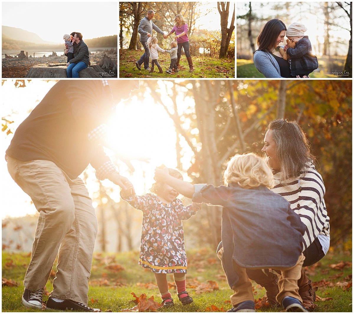 Rattlesnake Lake in North Bend at sunset for family photography session with leaves