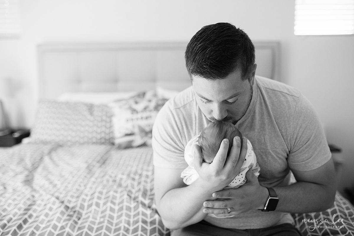 Snoqualmie newborn photographer, Neyssa Lee Photography, Seattle Newborn Photography, dad gives baby a kiss