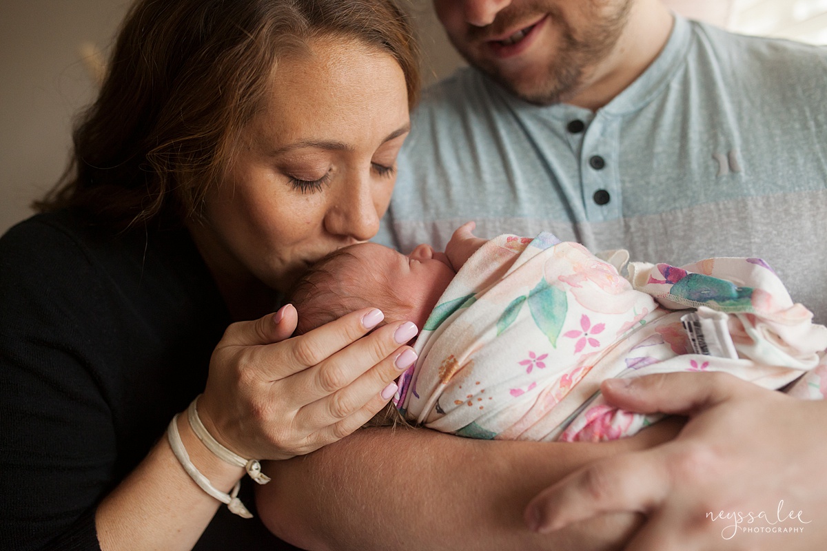Snoqualmie newborn photographer, Neyssa Lee Photography, Seattle Newborn Photography, mom gives baby a kiss