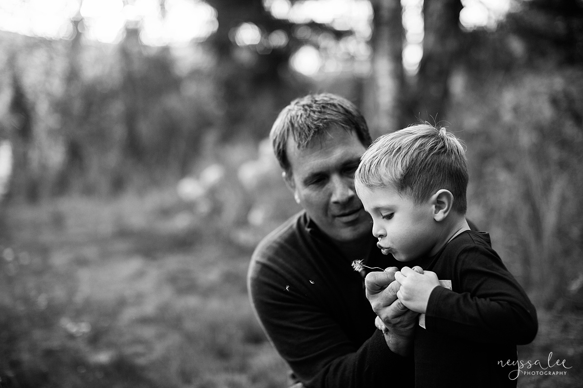 Snoqualmie Family Photographer, Neyssa Lee Photography, Fall Family Photos, Change of perspective on family photos, black and white father and son