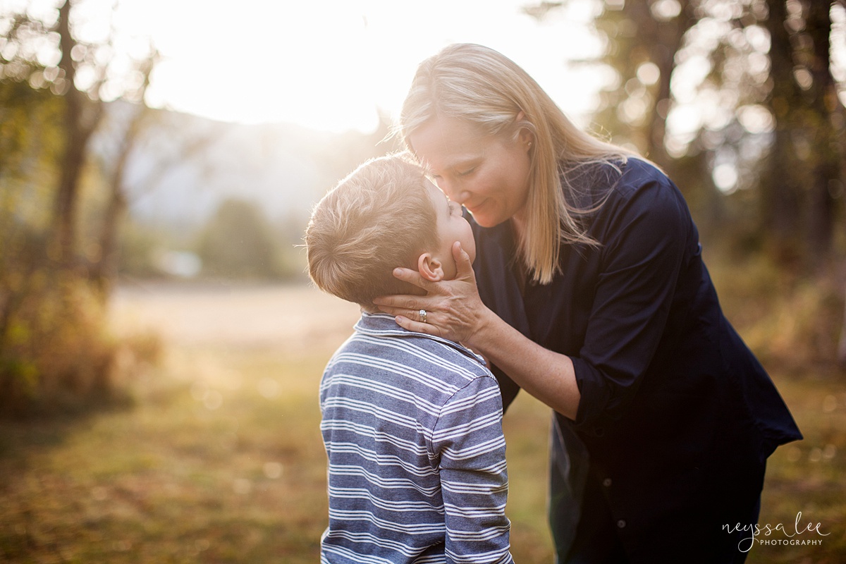Snoqualmie Family Photographer, Neyssa Lee Photography, Fall Family Photos, Change of perspective on family photos, mother and son in beautiful light