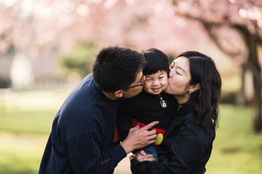 Seattle cherry blossoms during spring family photo session 