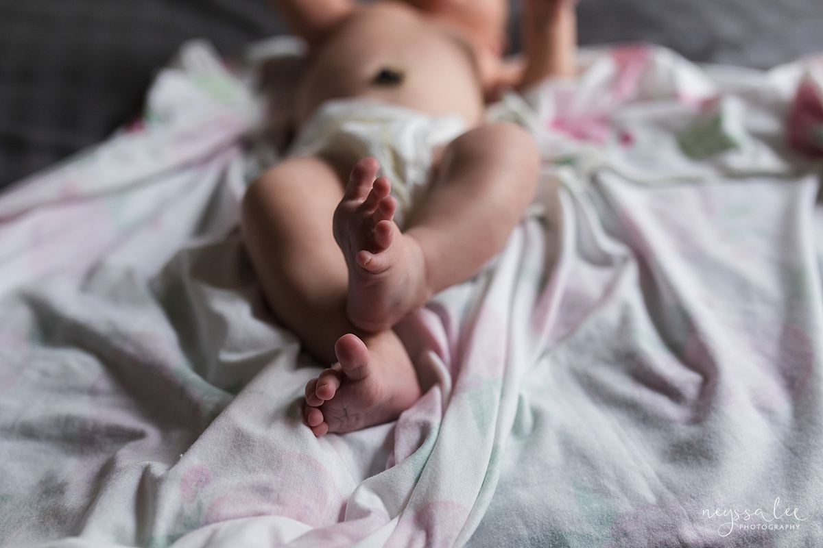 Artful photo of newborn baby toes during Seattle newborn photos