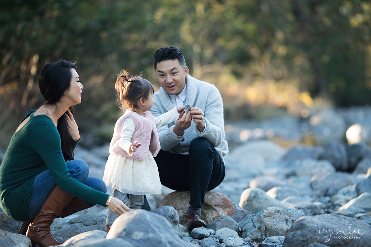 Neyssa Lee Photography, Seattle Lifestyle Family Photographer,  Photo of family throwing rocks by the river