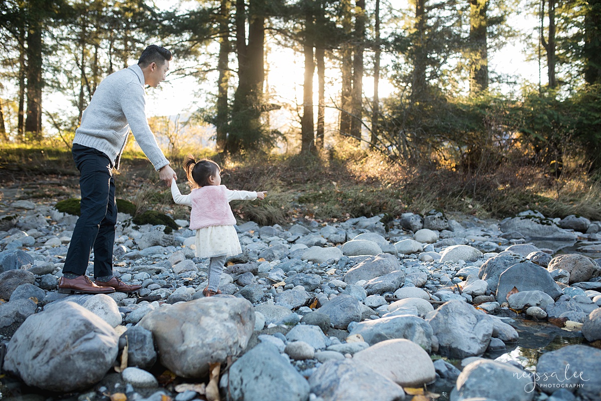 Neyssa Lee Photography, Seattle Lifestyle Family Photographer,  Photo of father and daughter walking by the river
