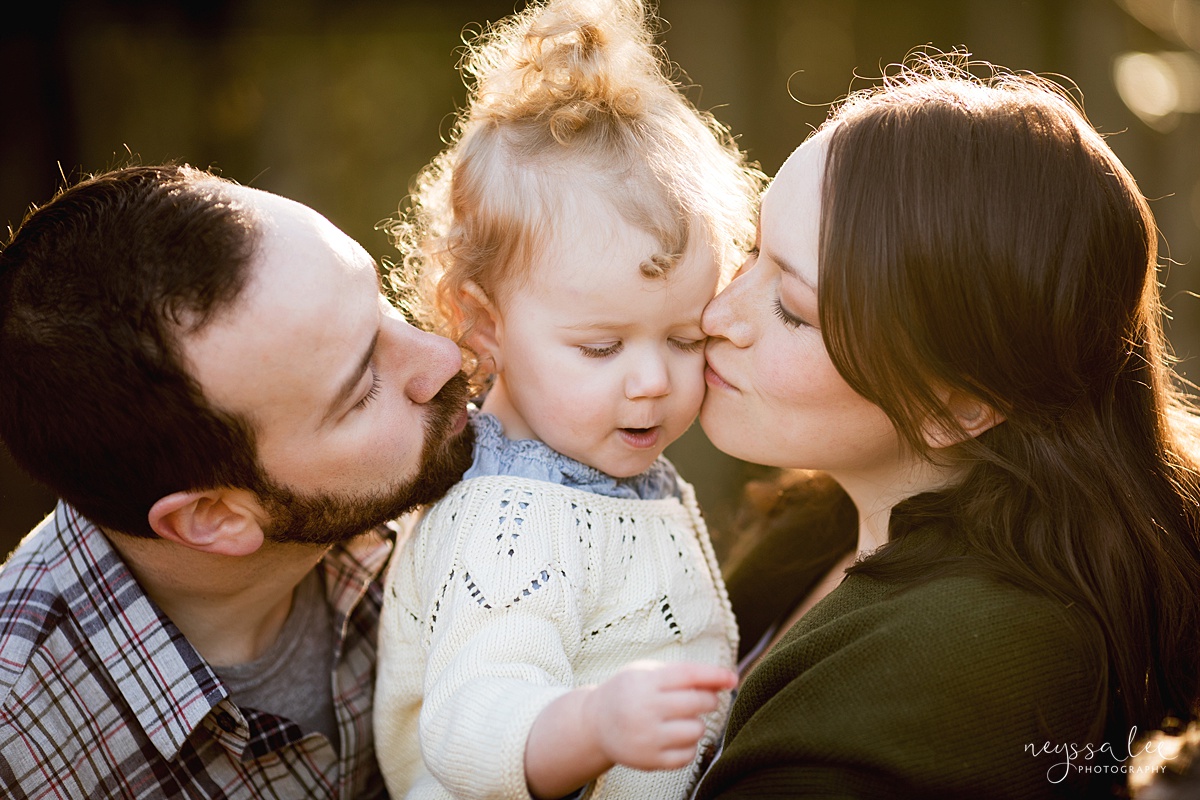 Tips to Rock Your Maternity Session, Neyssa Lee Photography, Seattle Maternity Photographer, Issaquah Newborn Photographer, Photo of mom and dad kissing their toddler girl