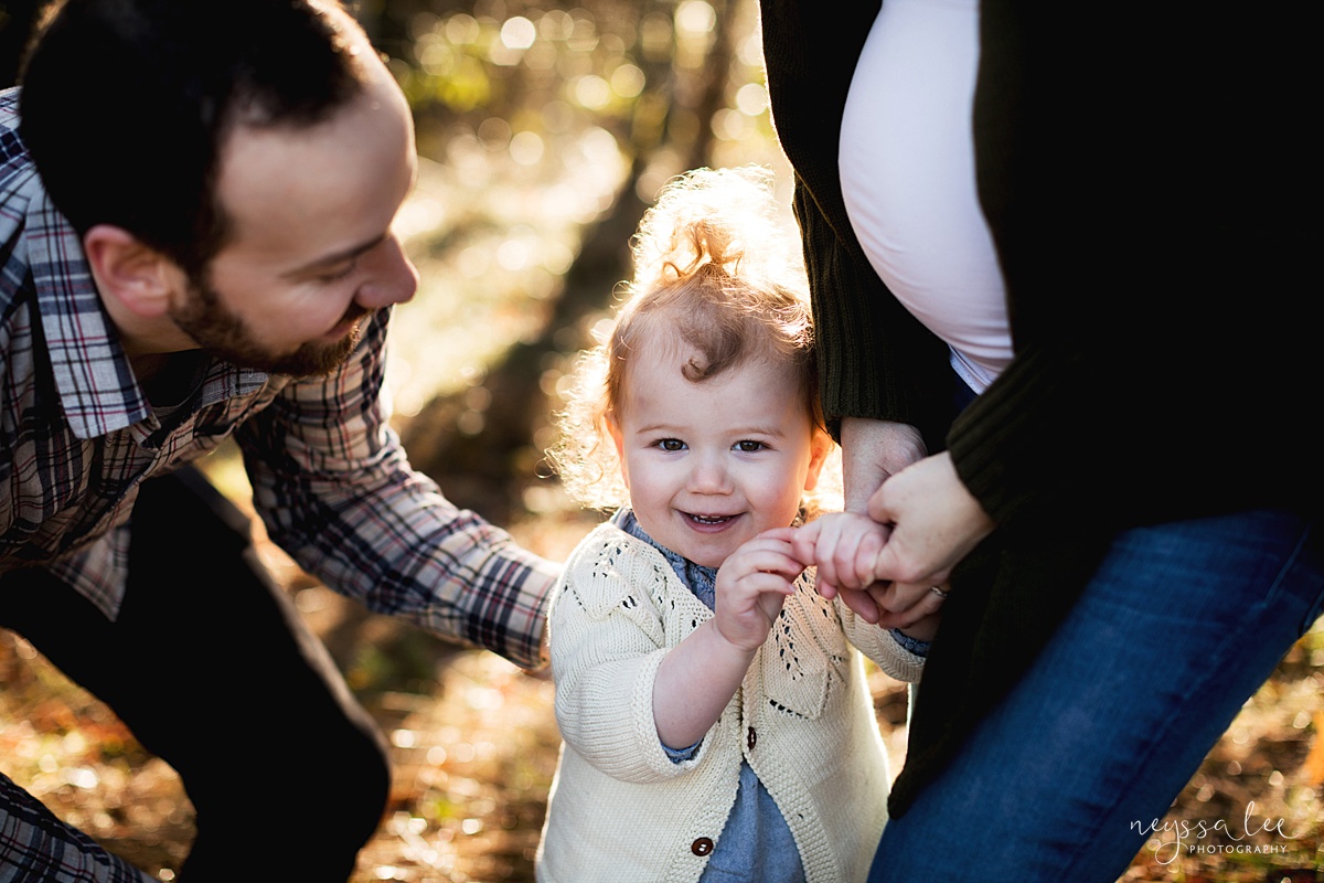 Tips to Rock Your Maternity Session, Neyssa Lee Photography, Seattle Maternity Photographer, Issaquah Newborn Photographer, Photo of toddler girl pointing at her moms tummy