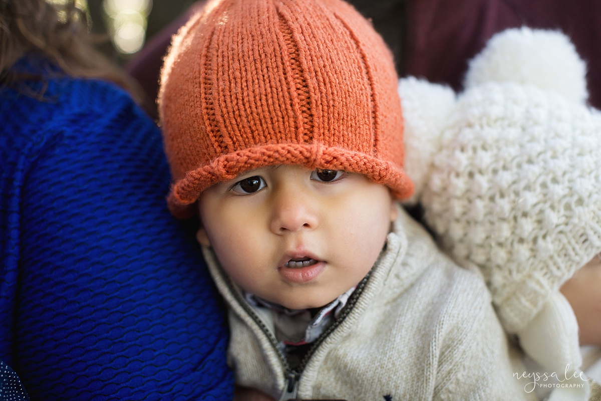 Uncooperative Kids During Family Photos, Neyssa Lee Photography, Seattle Family Photographer, Issaquah Photography, Photo of toddler boy in pumpkin hat looking at the camera