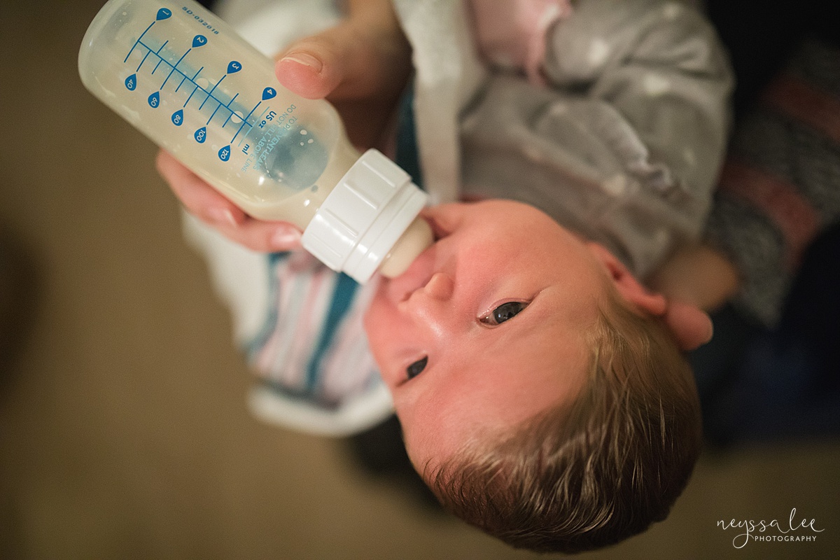 Baby in NICU for Photo Session, Neyssa Lee Photography, Issaquah Fresh 48 photographer, Photo of newborn baby drinking a bottle