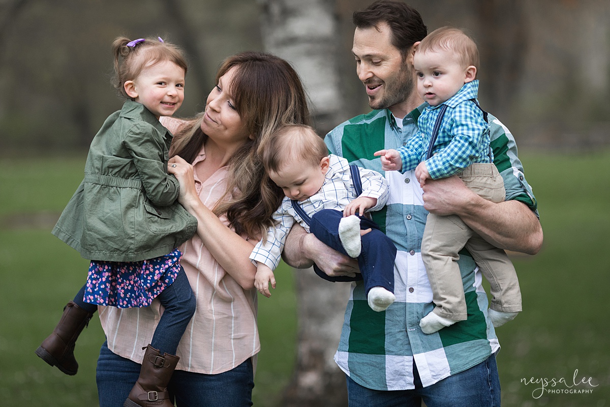 Neyssa Lee Photography, Issaquah Family Photographer, Family Photos with Grey Skies, Lake Sammamish State Park, Lifestyle family photo of family of five, Twin boys