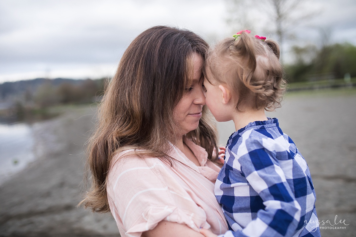 Neyssa Lee Photography, Issaquah Family Photographer, Family Photos with Grey Skies, Lake Sammamish State Park, Photo of mother and daughter