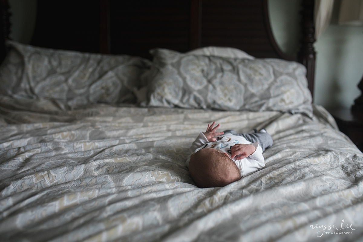 Neyssa Lee Photography, Issaquah Fresh 48 Photographer, Issaquah Newborn Photographer, What is the difference between Fresh 48 and Newborn Session, Photo of newborn baby on master bed