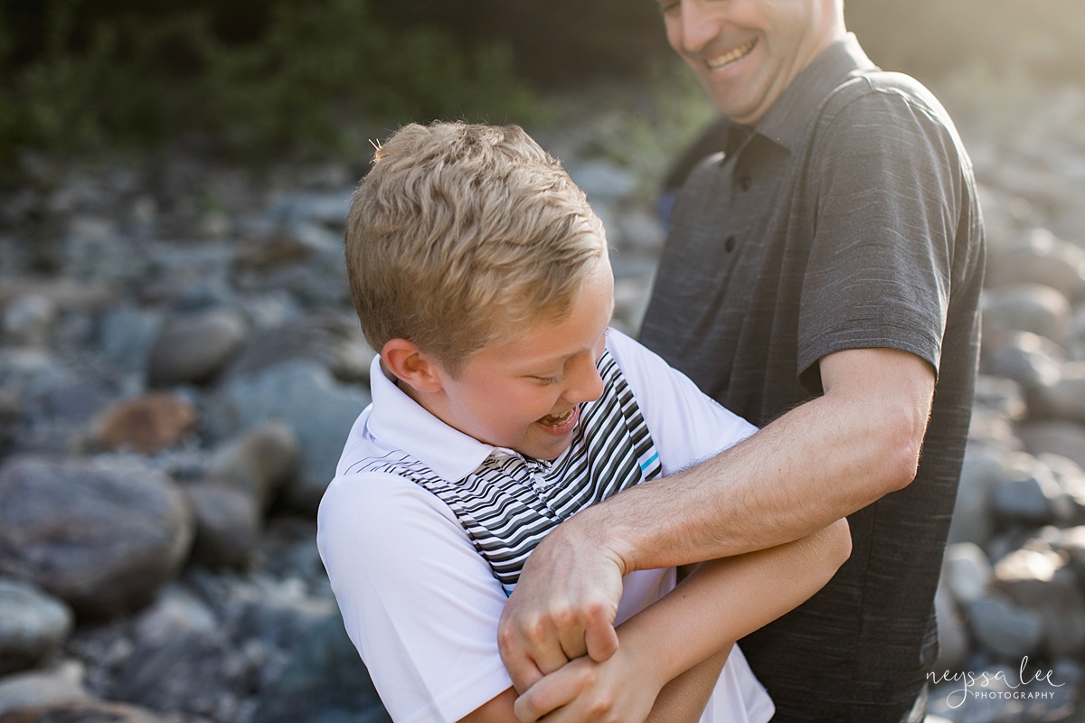 Neyssa Lee Photography, Family Photos with Older Kids, Bellevue Family Photographer, Snoqualmie Family Photography, Family of 5,  Playful photo of father and son