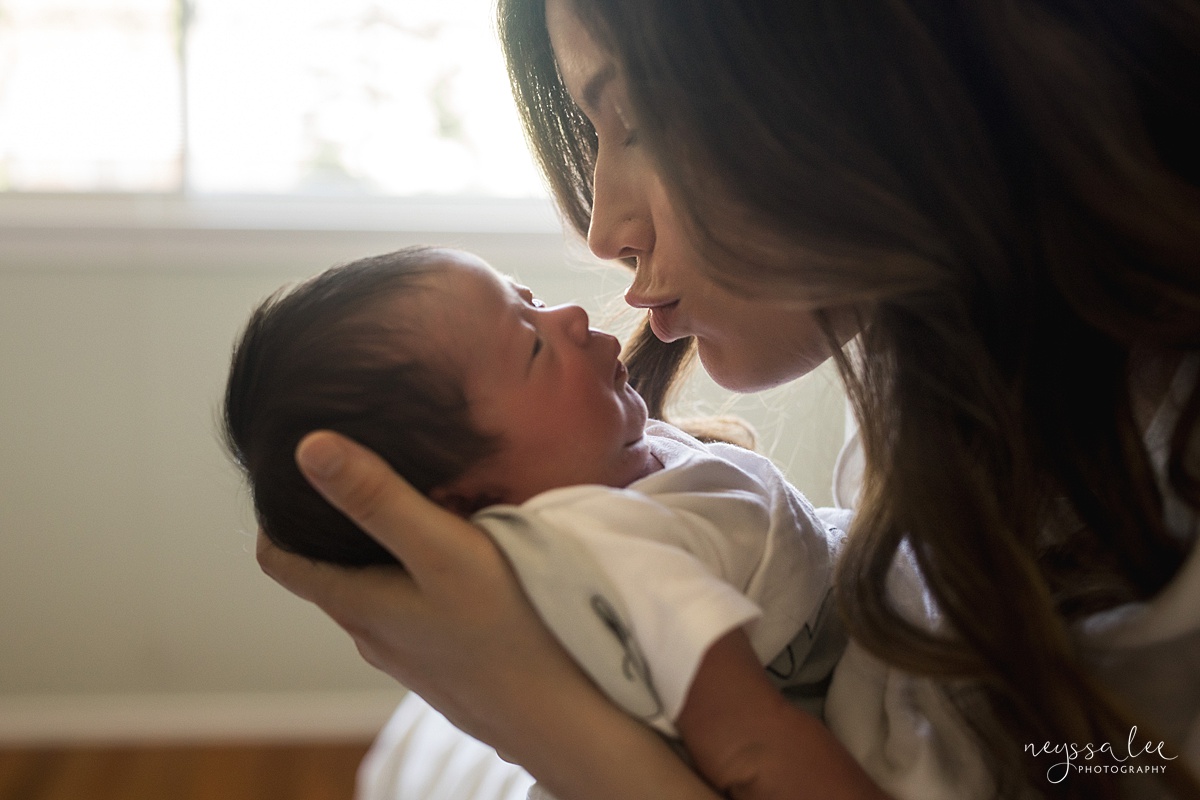 Neyssa Lee Photography, Seattle Newborn Photographer, Bellevue Lifestyle Newborn Photographer,  Photo of mom and newborn baby's profile